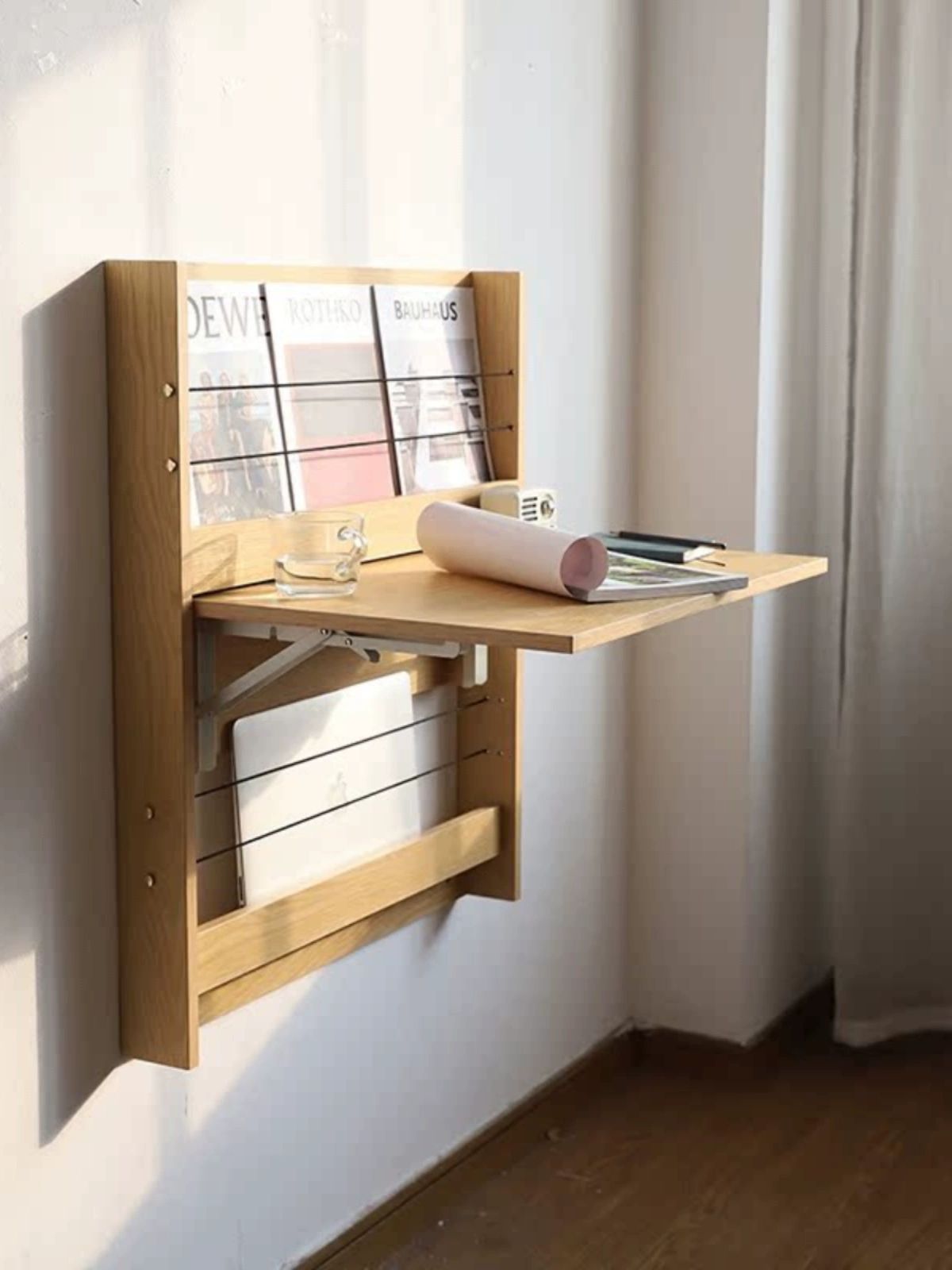 일본 벽걸이 책상 접이식 원룸 창가 미니 벽부착 창문 테이블 화이트 오크 타임 테이블 A 75x63cm - 상세 이미지 5