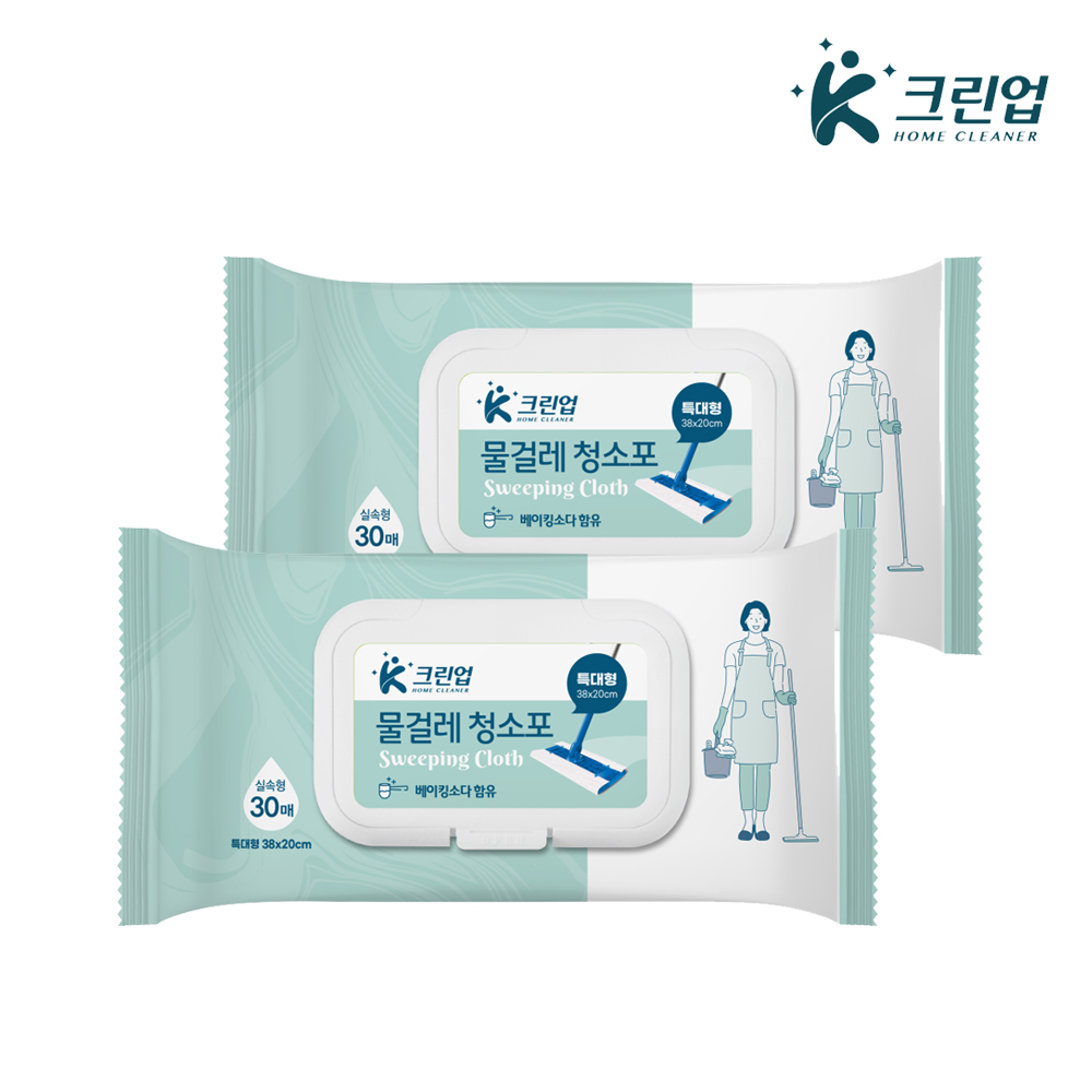 K크린업 베이킹소다 물걸레 청소포 특대형 30매 x 6팩 일회용 호환 물티슈 - 상세 이미지 2