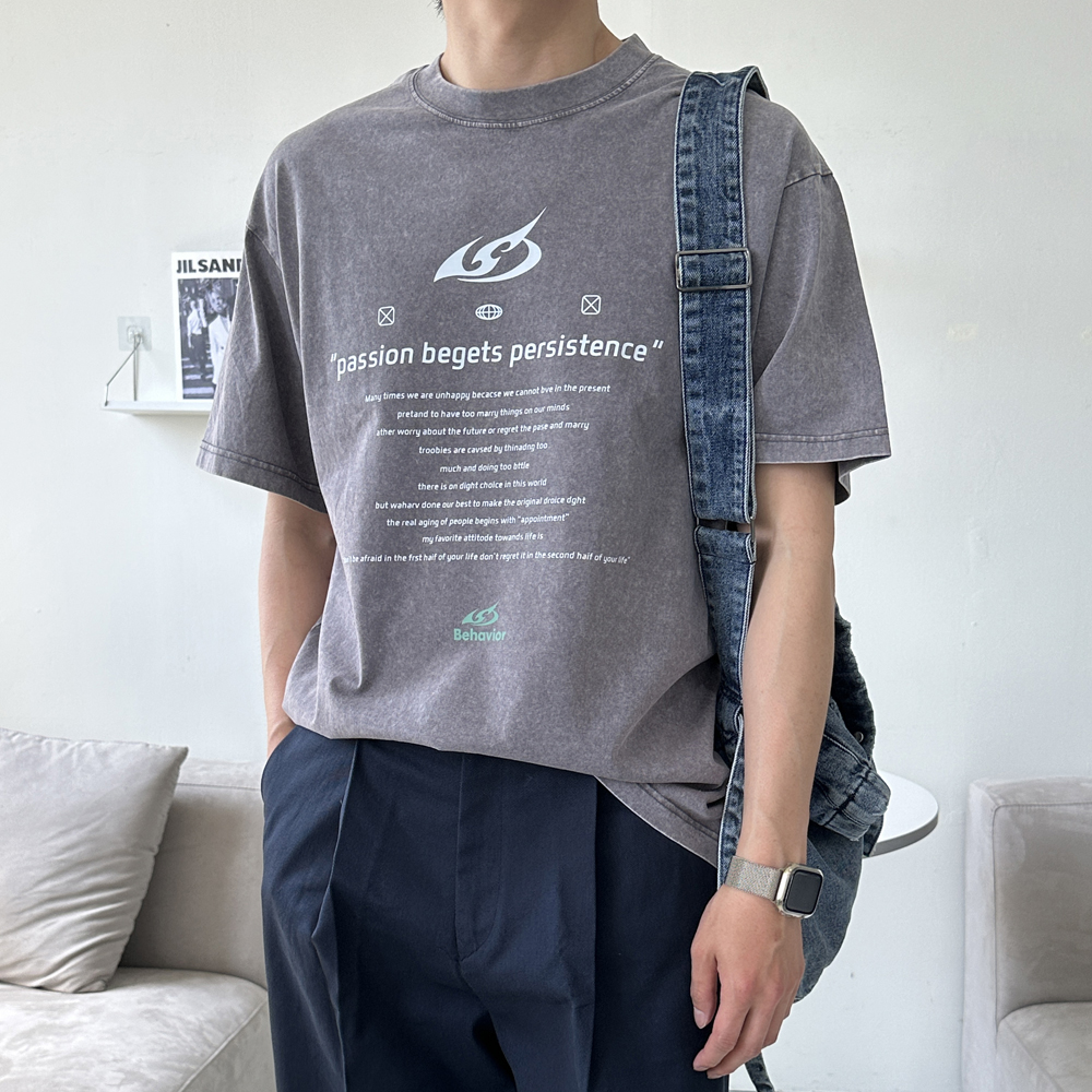 1+1 남자 반팔티 피그먼트 오버핏 나염 커플 반팔티 - 상세 이미지 5