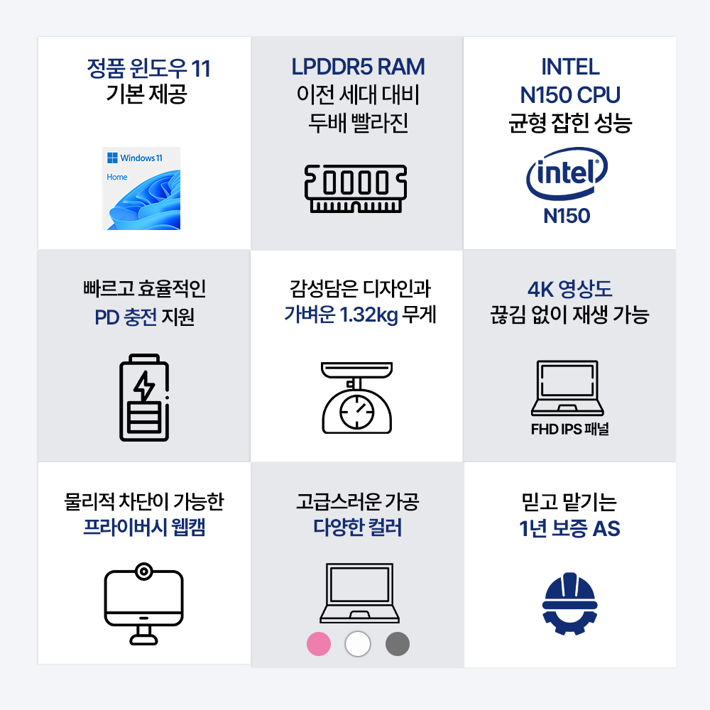 [도착보장] 다오북 14N15-12 N150 14인치 1.32kg 윈도우11 노트북 12GB, 1TB, 핑크 - 상세 이미지 2
