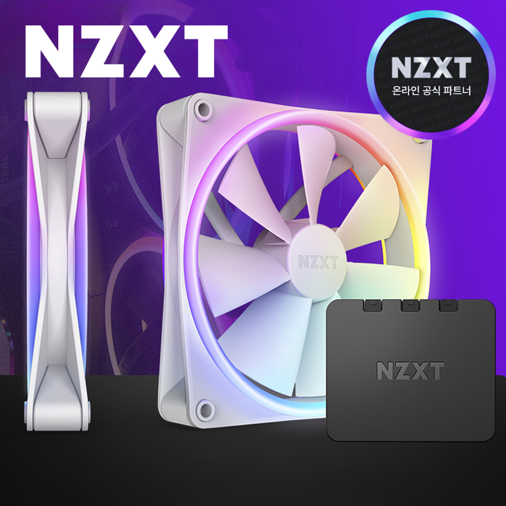 [국내정발] NZXT F140 RGB DUO 140mm 컴퓨터 쿨링팬 화이트 2팩+컨트롤러 - 상품 이미지