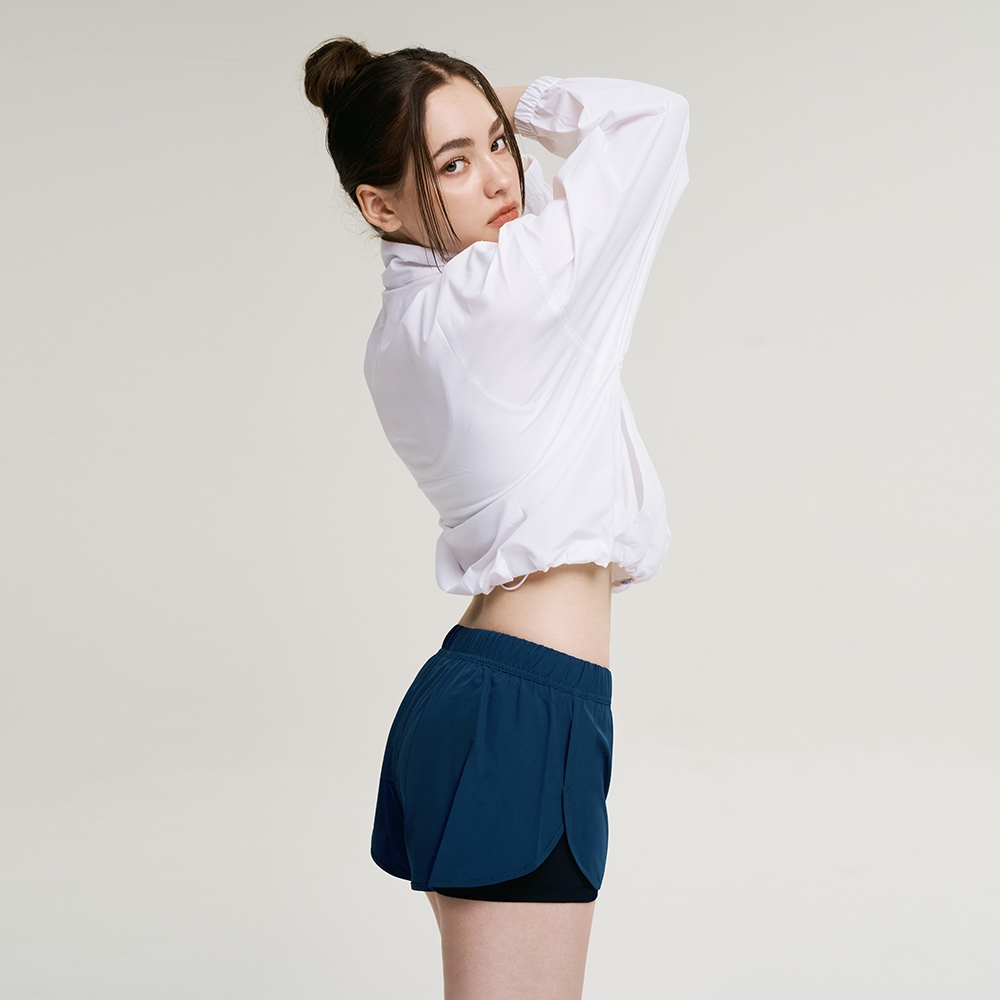 여성 컴팩트 라이트 투인원 레깅스 쇼츠 워터레깅스 래쉬가드 빅사이즈 반바지 네이비 - 상세 이미지 4