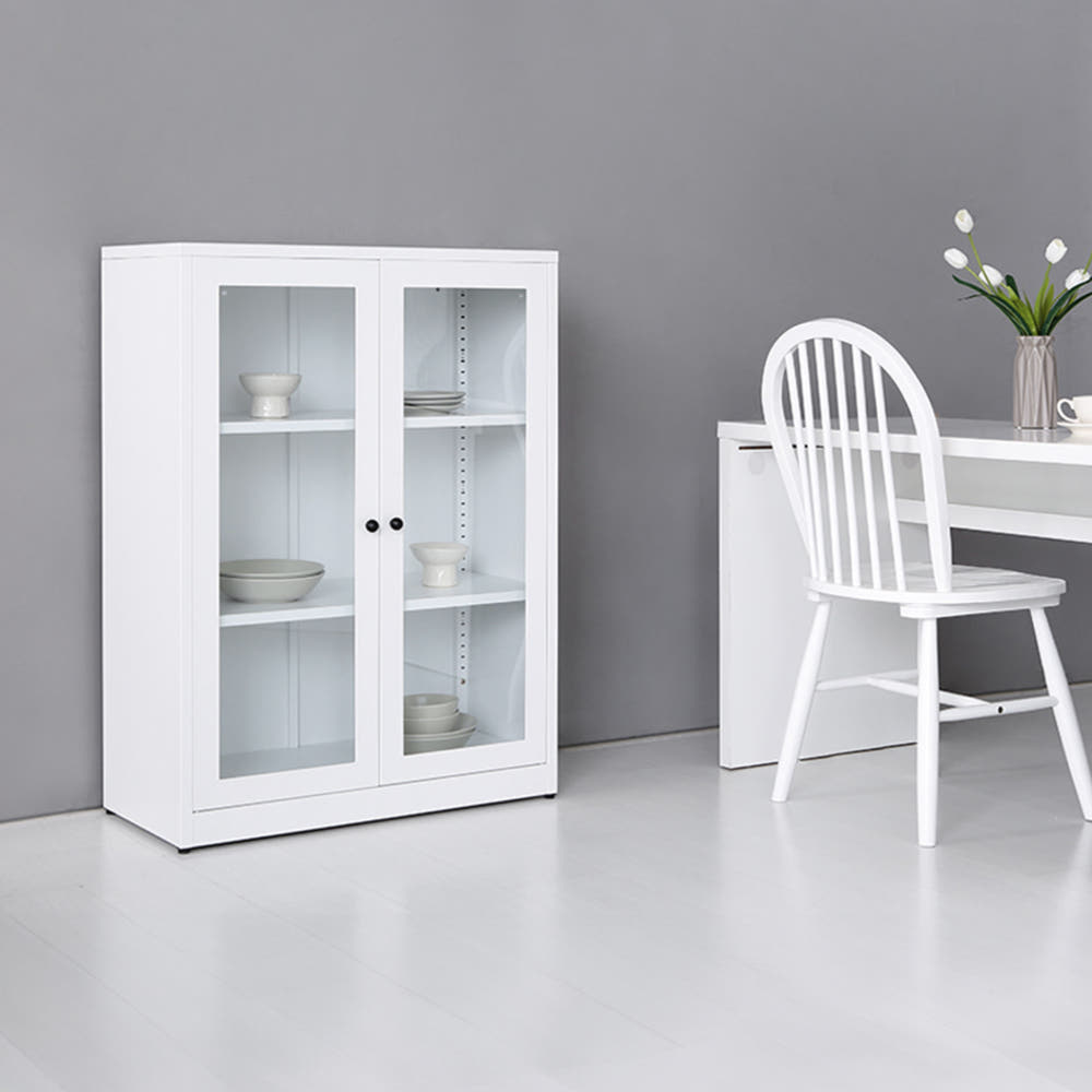 MKB 빈티지캐비넷 세로중 2문 수납장 유리형 800x350x1080mm, 2단, 화이트 9762.6340 이미지 6