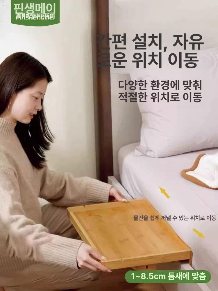 우드 원목 침대 쇼파뒤선반 사이드 공간 걸이 좁은 테이블 소형-원목색 - 상세 이미지 2