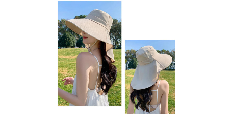 썬캡 여성용 와이드 프릴 챙넓은모자 햇빛차단 자외선차단 물놀이 휴양지 버킷햇 여름썬캡 - 상품 이미지