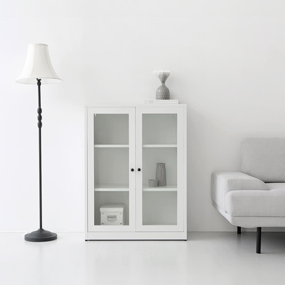 MKB 빈티지캐비넷 세로중 2문 수납장 유리형 800x350x1080mm, 2단, 화이트 9762.6340 - 상세 이미지 5