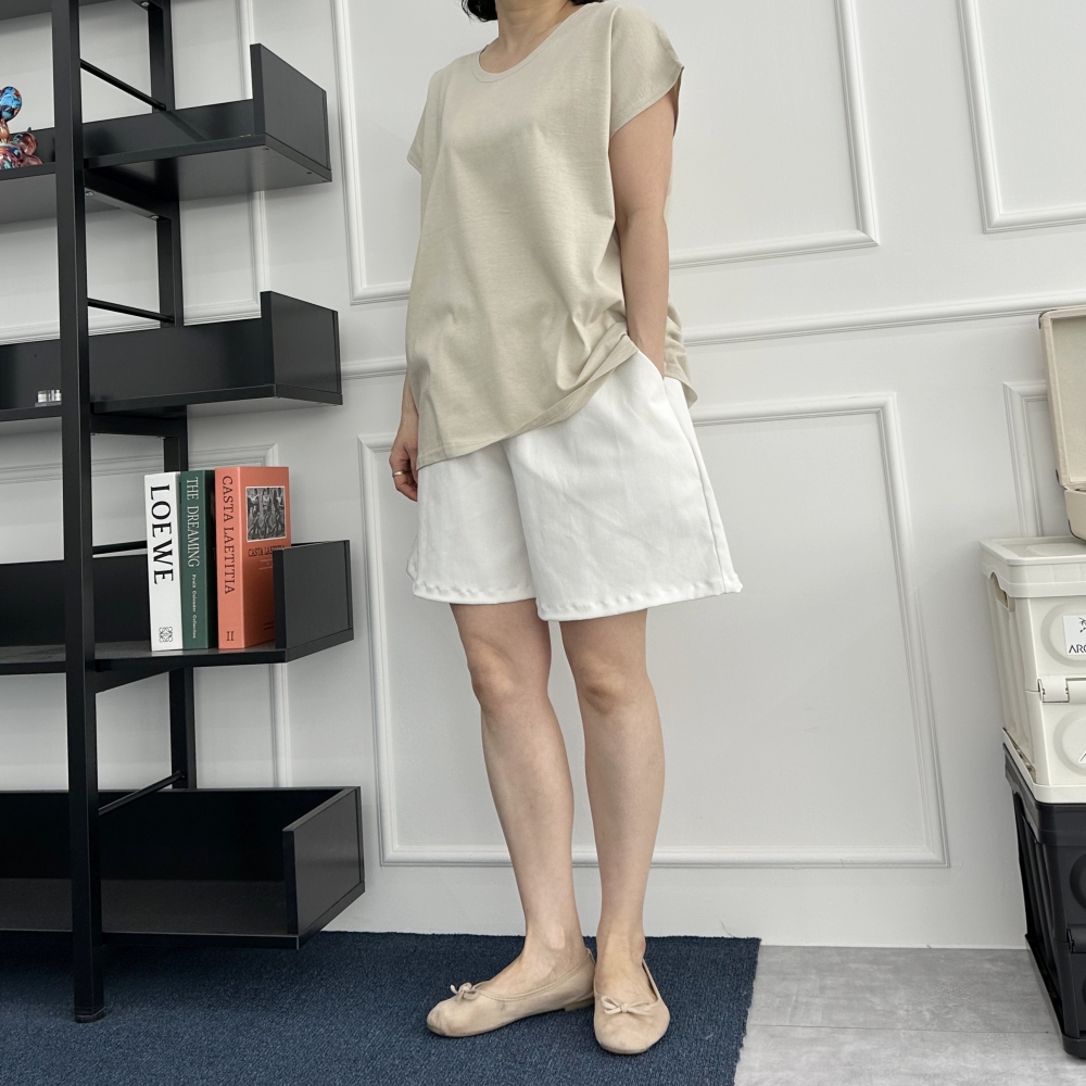 빅사이즈 자체제작 면 무지 라운드넥 캡소매 티셔츠 이너 레이어드 데일리 딥베이지 오트밀 - 상세 이미지 3