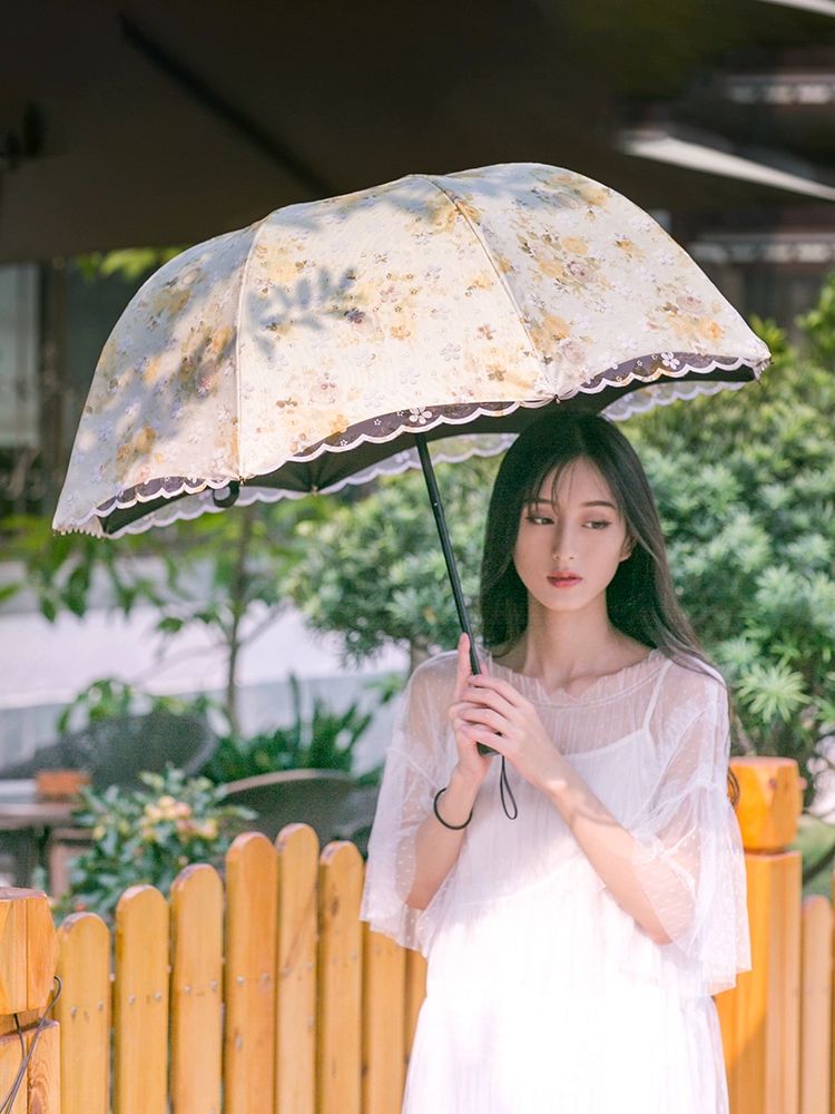 깊은 아치형 양산 여름 우양산 차단 궁중 레이스 우산형 암막 심리형 꽃 블루 - 상세 이미지 2