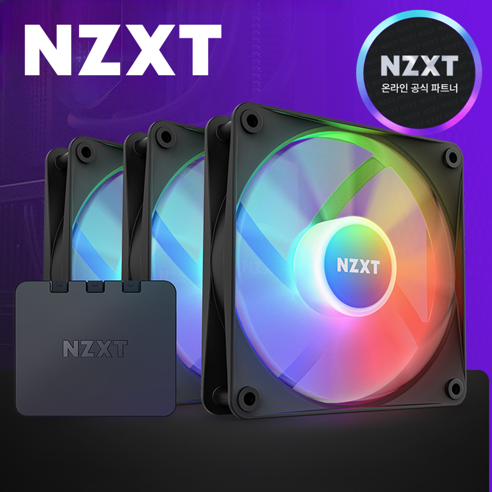 [국내정발] NZXT F120 RGB CORE 120mm 컴퓨터 쿨링팬 블랙 3팩+컨트롤러 - 상품 이미지