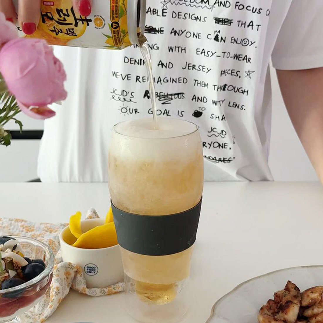 냉동 맥주잔 얼음 생맥주 소맥 하이볼 아이스아메리카노 잔 쿨링젤 이중내열유리컵 470ml