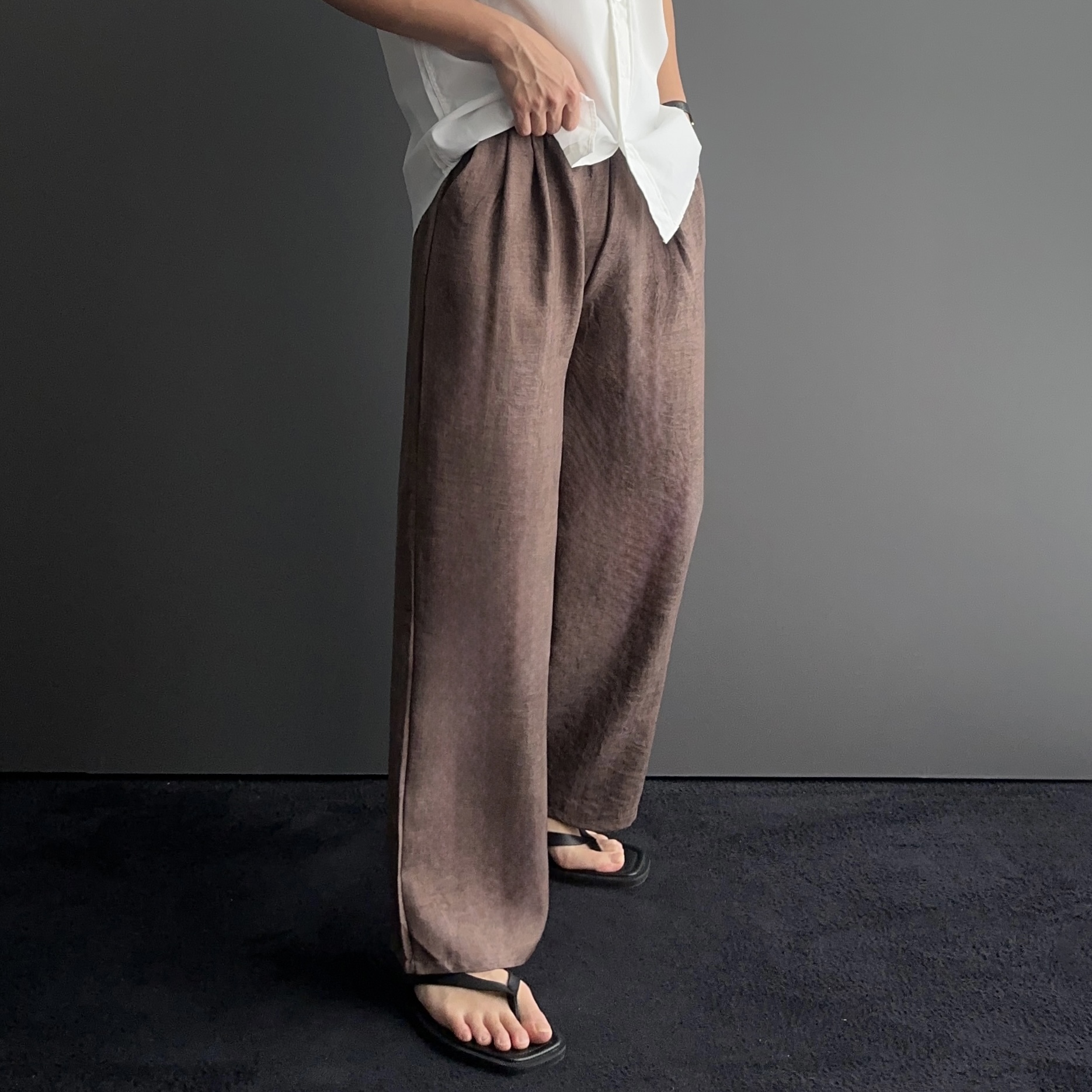 1+1 남자린넨팬츠 마바지 남자린넨와이드팬츠 남성여름긴바지 - 상세 이미지 5