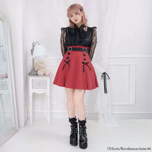 버클 하트 레이스 일본풍 스커트 블랙 S 허리 60-70cm - 상세 이미지 3
