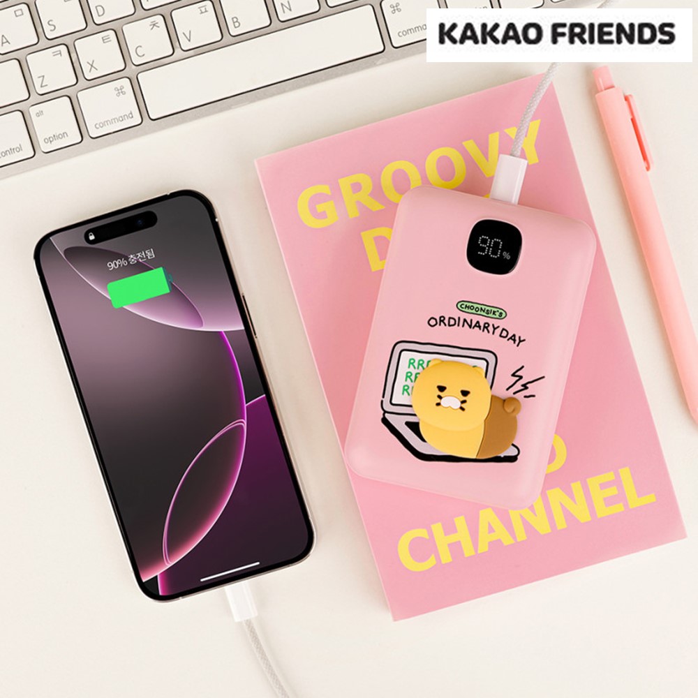 카카오프렌즈 보조배터리 고속 휴대용 충전기 대용량 20000mAh 춘식이 굿즈 핑크