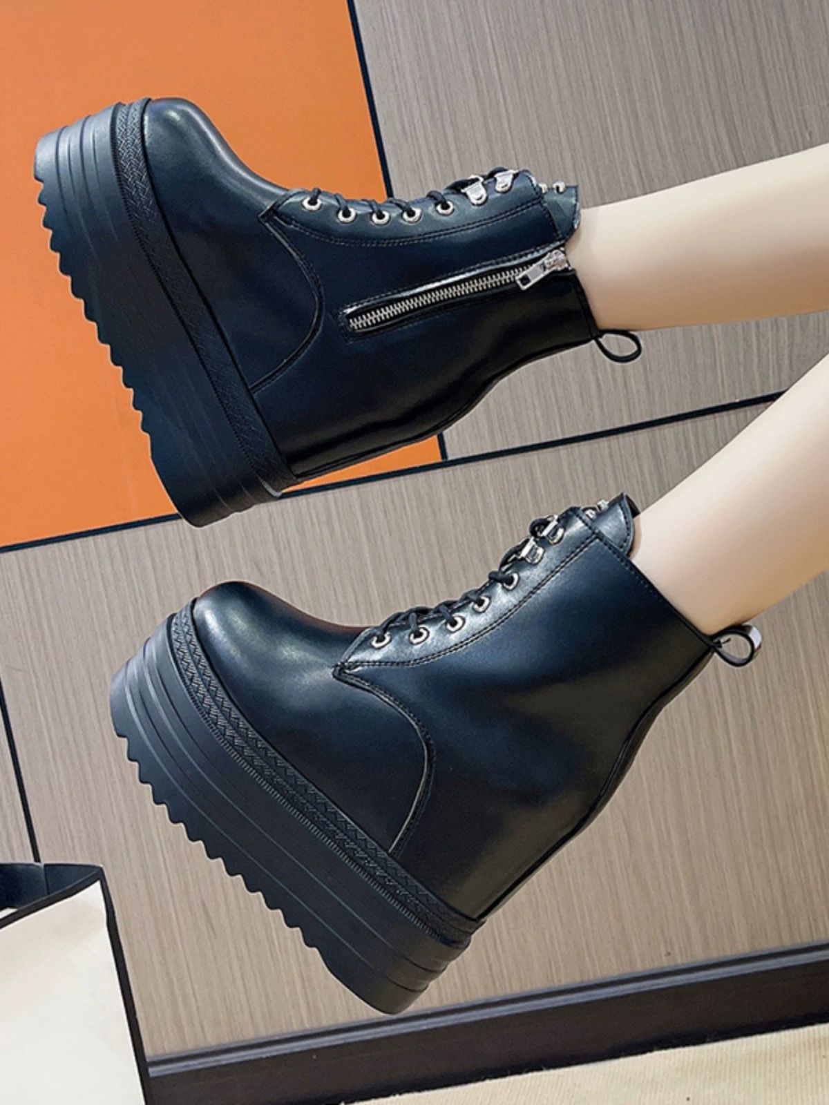 스탠딩화 블랙 키높이 스탠딩화14CM 통굽 운동화 블랙 B - 상품 이미지
