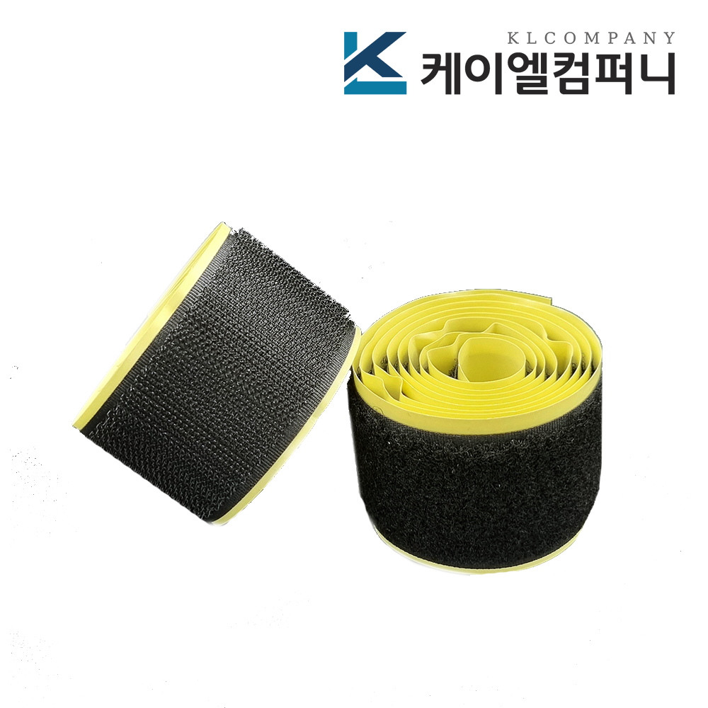 폭 3.8cm 국산 접착벨크로 양면테이프 검정색 거칠이 보들이 1미터씩 - 상품 이미지