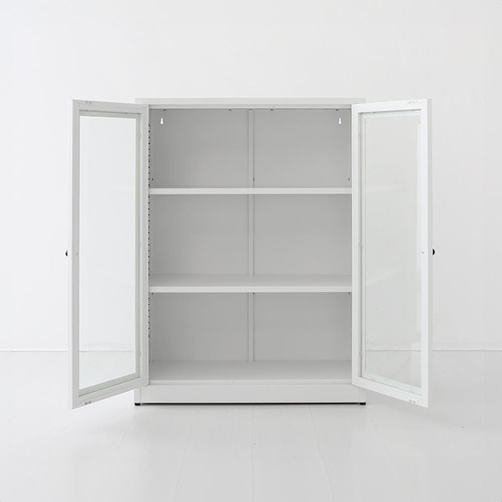 MKB 빈티지캐비넷 세로중 2문 수납장 유리형 800x350x1080mm, 2단, 화이트 9762.6340 이미지 7