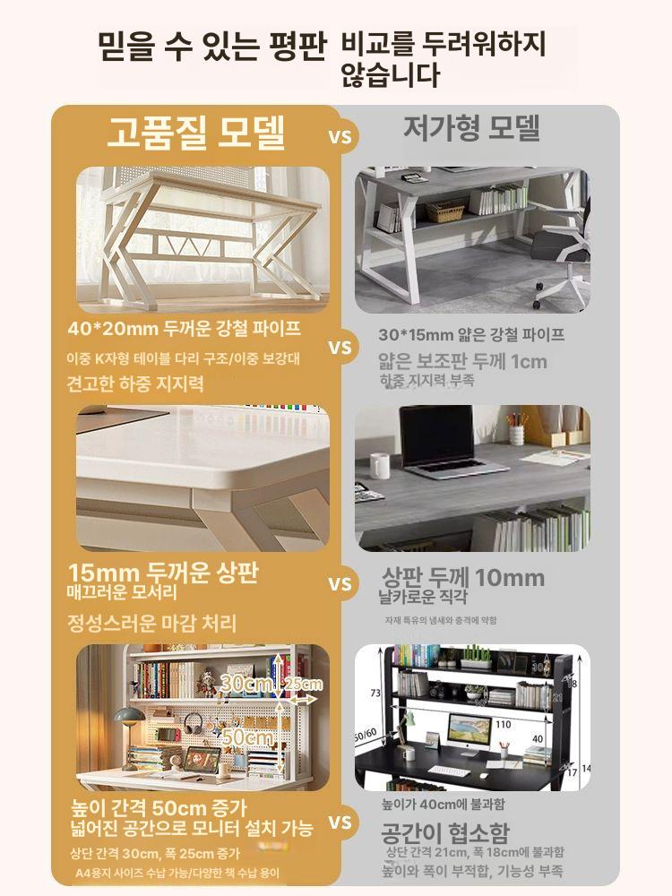 중학생책상 고등학생 컴퓨터 1인용 책상 데스크 철제 검정색 80x50x130cm 단층 서가 - 상세 이미지 2