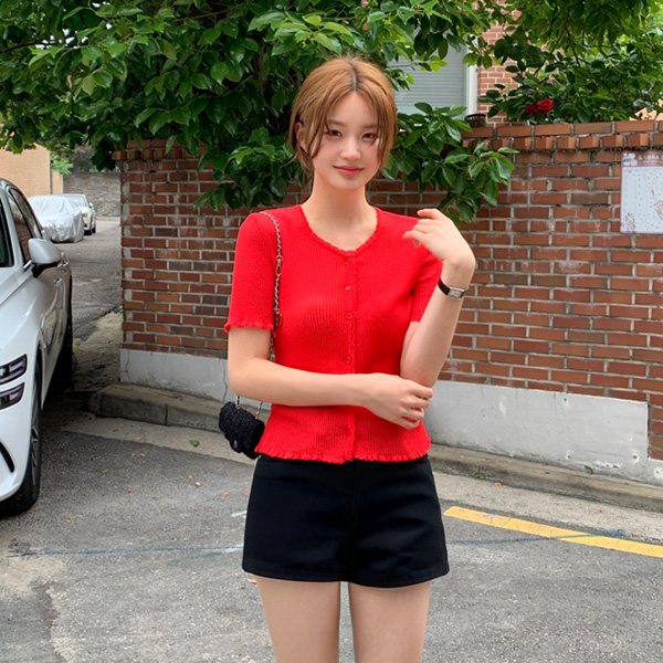 멜로시 라운드넥 물결 반팔 니트 가디건 cd3390