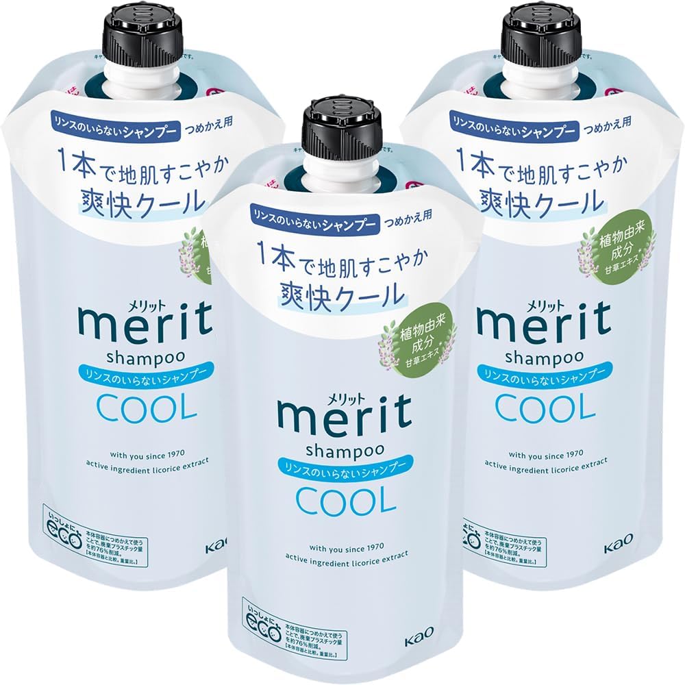 Merit 메리트 린스 필요 없는 샴푸 쿨타입 320ml 리필 3개세트