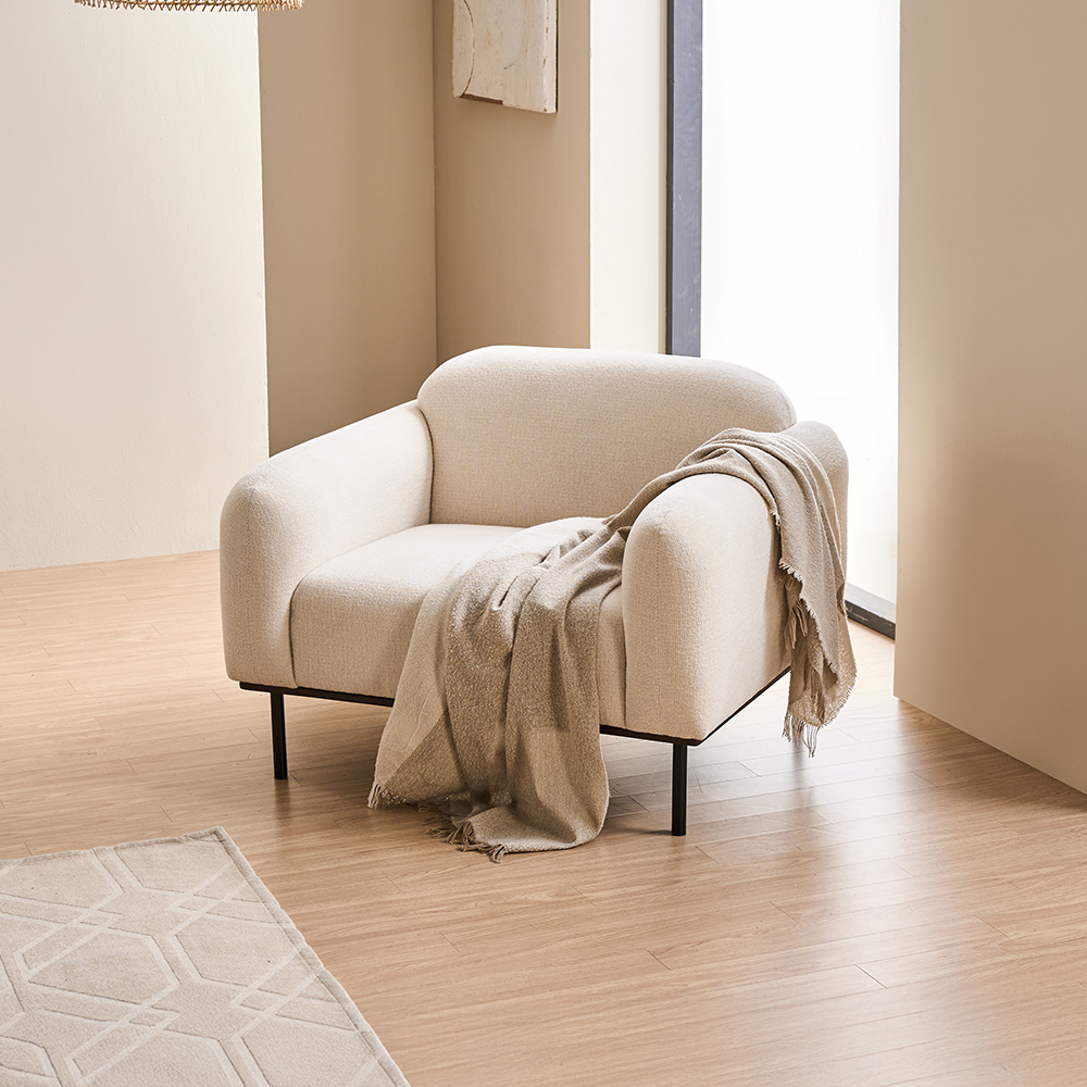 보루네오 모니 아쿠아 패브릭 방수 기능성 소파 스툴미포함, 크림, 1인용