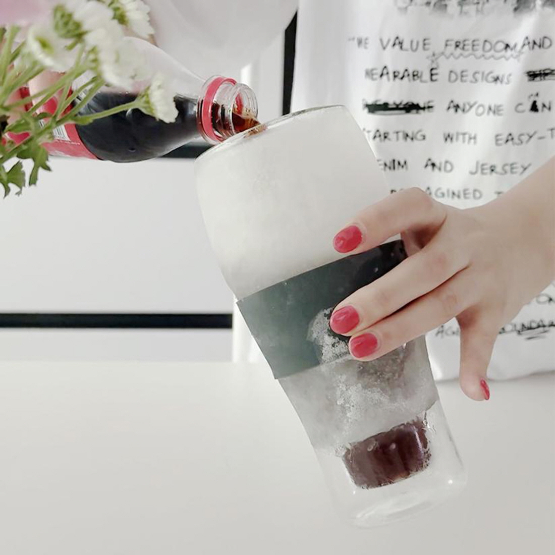 냉동 맥주잔 얼음 생맥주 소맥 하이볼 아이스아메리카노 잔 쿨링젤 이중내열유리컵 470ml