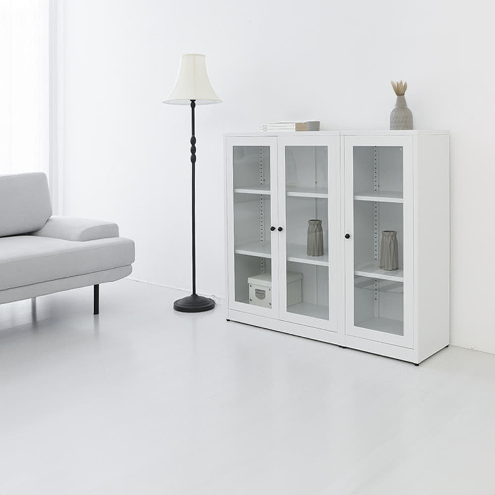MKB 빈티지캐비넷 세로중 2문 수납장 유리형 800x350x1080mm, 2단, 화이트 9762.6340 - 상세 이미지 2
