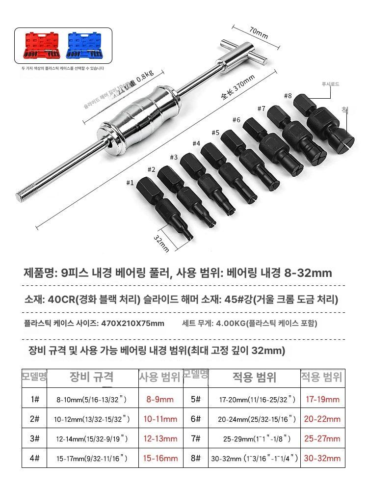 소형 베어링 풀러 볼베어링 세트 공구 내부 탈거 세트 9 내부 구멍 베어링 풀러 세트 색상 랜덤 - 상세 이미지 3