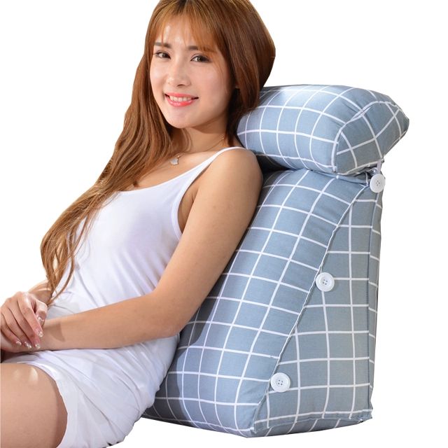 소파등쿠션 침대 등받이 허리 소파 편안한 삼각 대형 짧은 털-패션 그레이 체크 45cm 헤드레스트 미포함 - 상품 이미지