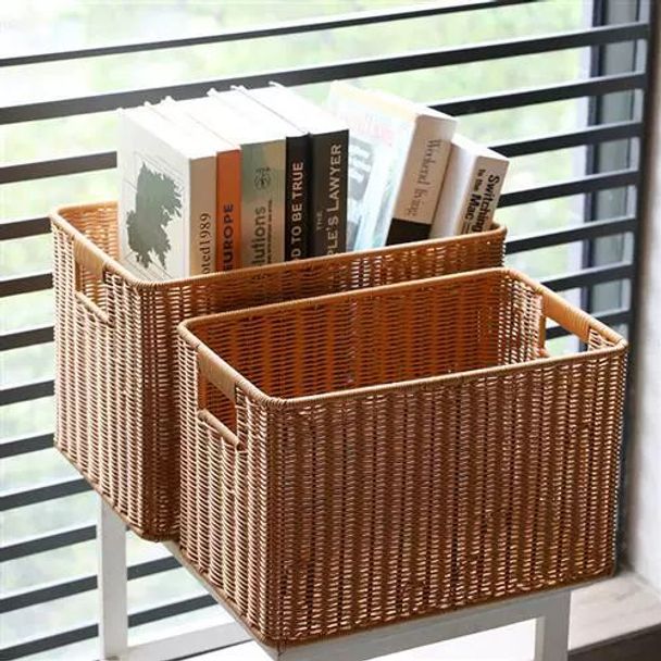 대형라탄바구니 사각 손잡이 바스켓 옷정리 장난감 연한 갈색 26x17x6.5cm - 상세 이미지 3