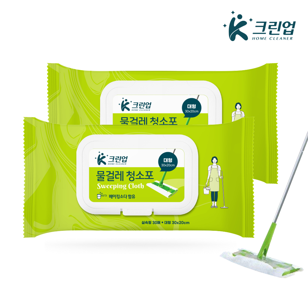 K크린업 베이킹소다 물걸레 청소포 대형 30매 x 6팩 일회용 호환 물티슈 - 상세 이미지 2