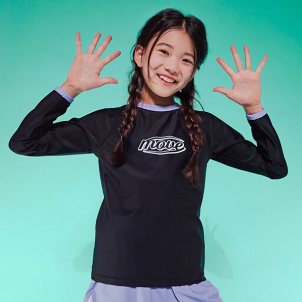 폴햄키즈 무브 여아 래쉬가드 배색 긴팔상의(캡있음) PKF2TS2500-BK - 상세 이미지 2