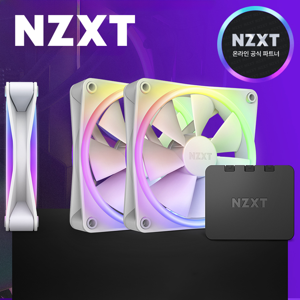[국내정발] NZXT F120 RGB DUO 120mm 컴퓨터 쿨링팬 화이트 3팩+컨트롤러 - 상품 이미지