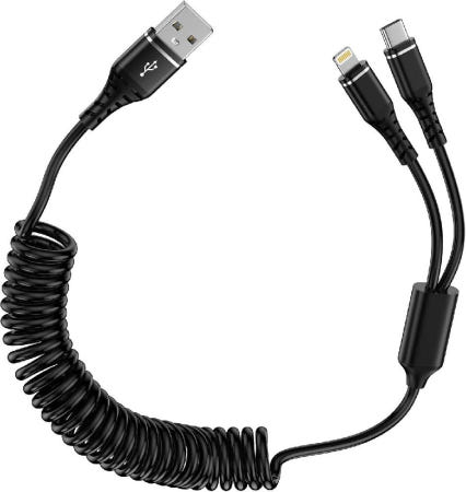 [해외]Bioonis 2in1 충전케이블 코일 USB 번개+0.4m에서 1.2M까지의 type-c 무료 스트레칭 1pcs 가랑이 컬 L