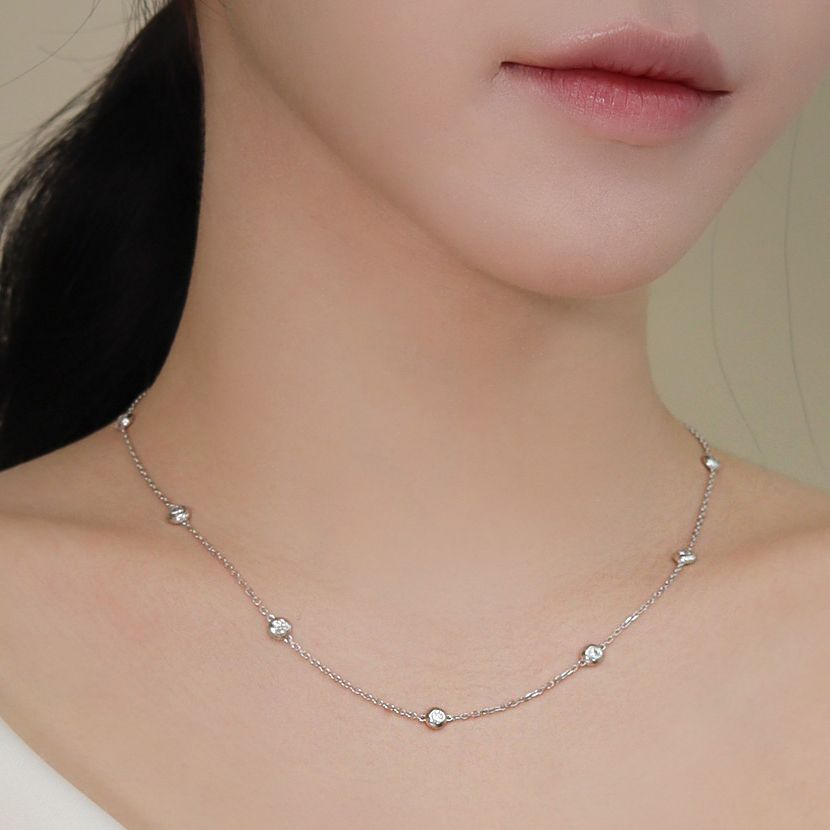 천연 다이아 베젤 목걸이 2.8미리 새틴 여자 친구 생일 결혼 기념일 선물 아내 초커 - 상세 이미지 2