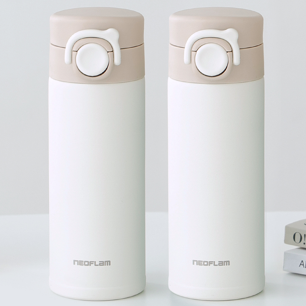 1+1 네오플램 원터치 보온보냉 물병 텀블러 350ml, 아이보리 2P - 상품 이미지