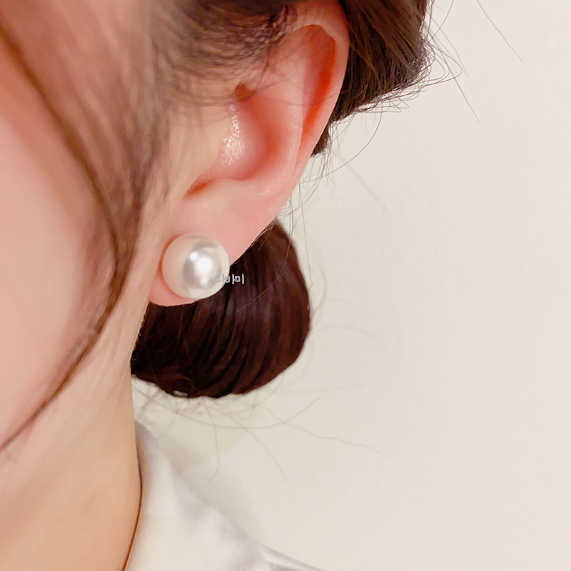 작은 진주 드롭 귀걸이 심플한 은침 이어링 화이트 액세서리 이미지 6