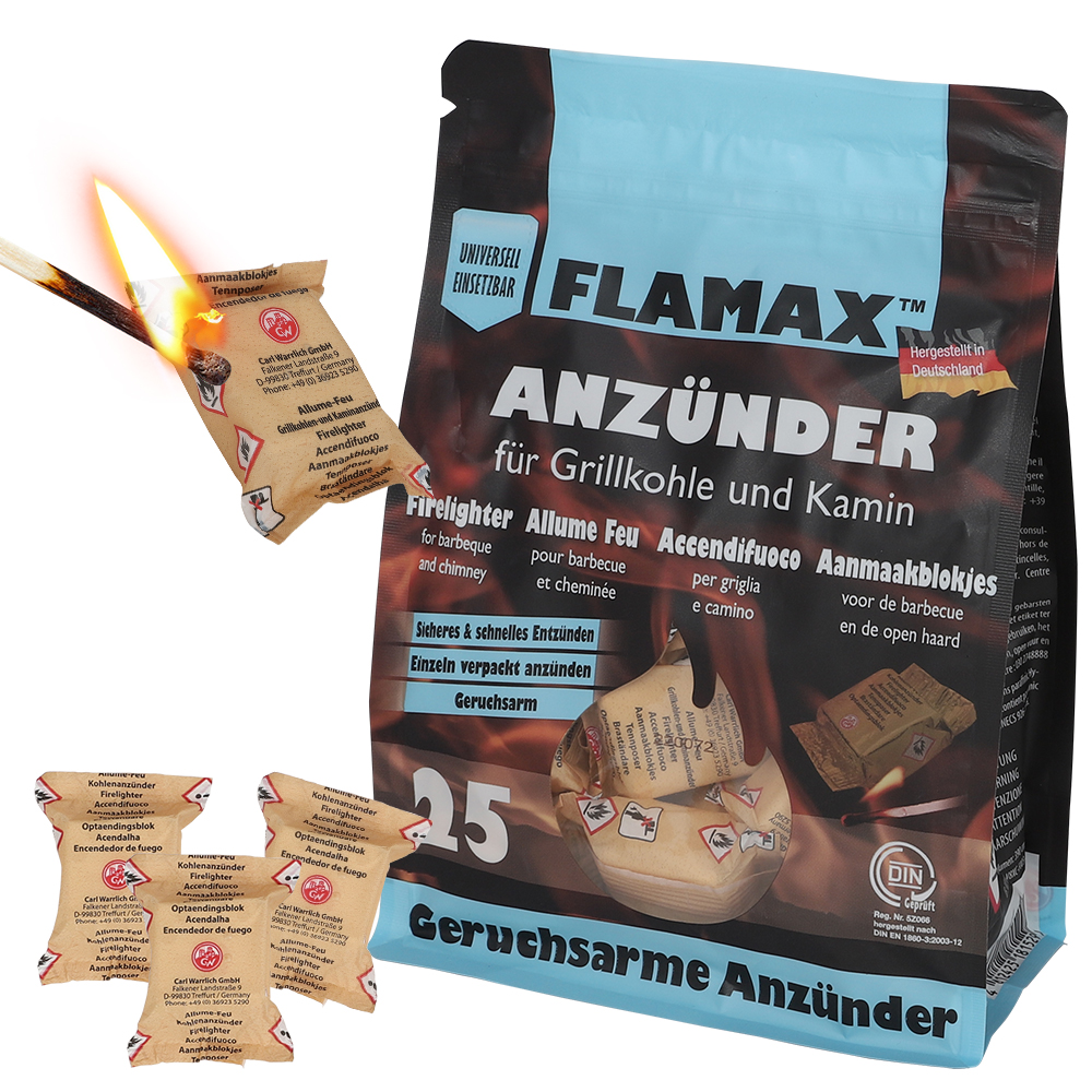 FLAMAX 독일에서 온 개별포장 캔디 착화제 캠핑 숯 장작 화로대 점화제 고체연료 25개입