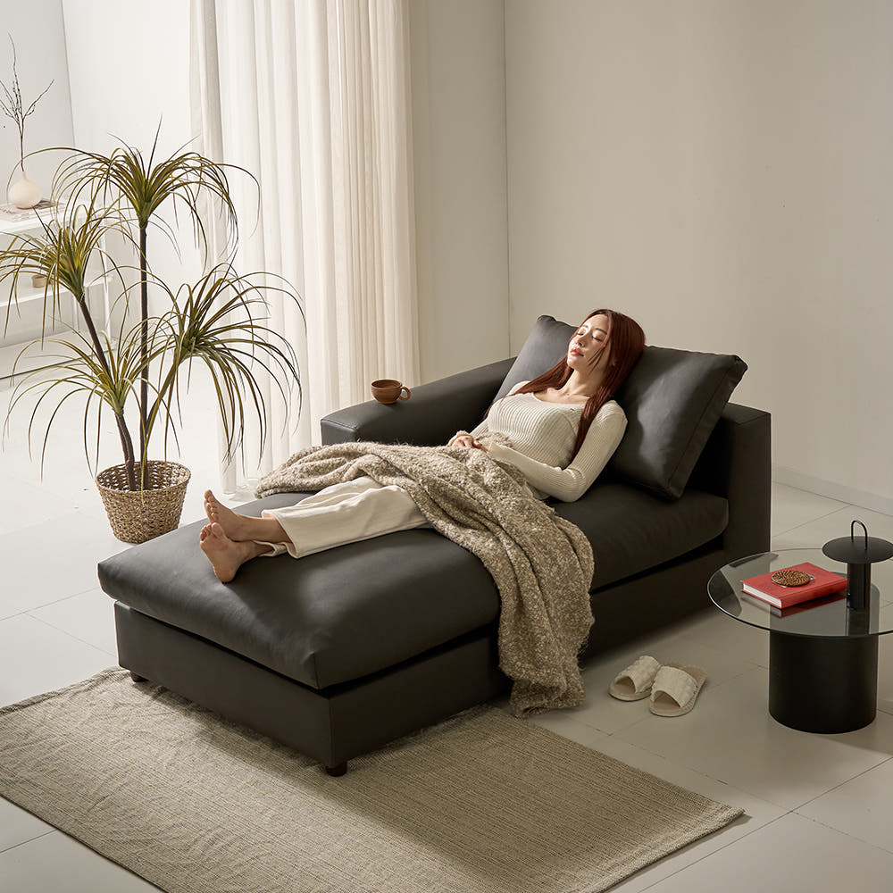 세인트블랑 컴피 구스 가죽 모듈 소파 sk 스툴포함, 다크브라운 왼팔, 2인용