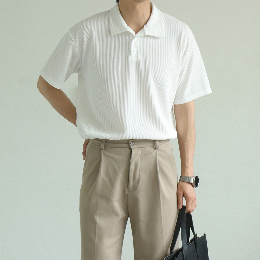 남자 반팔티 구김없는 오버핏 여름 남자 반팔카라티 - 상세 이미지 2