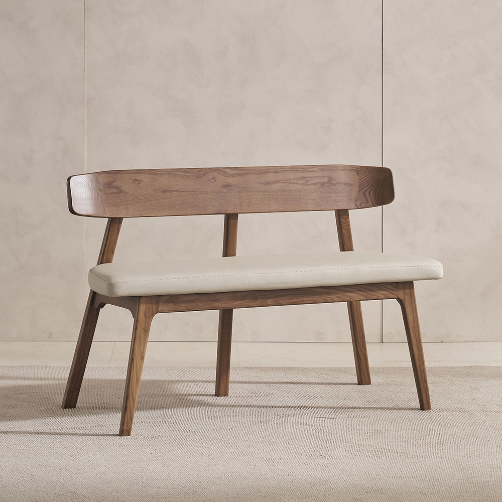 스코나 피어몬 물푸레 애쉬 원목 실리콘레더 가죽 2인 등받이 벤치 의자