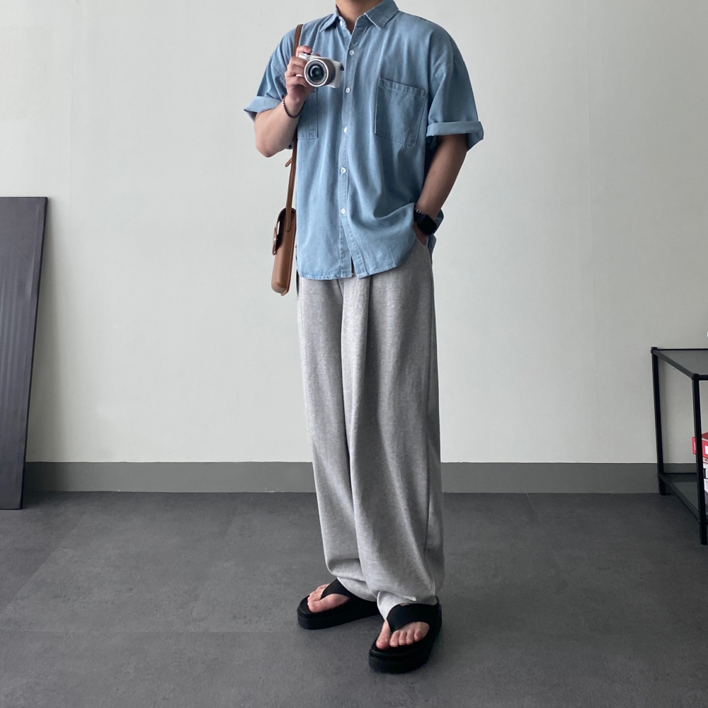 남자반팔청남방 오버핏 남자데님반팔셔츠 - 상세 이미지 5