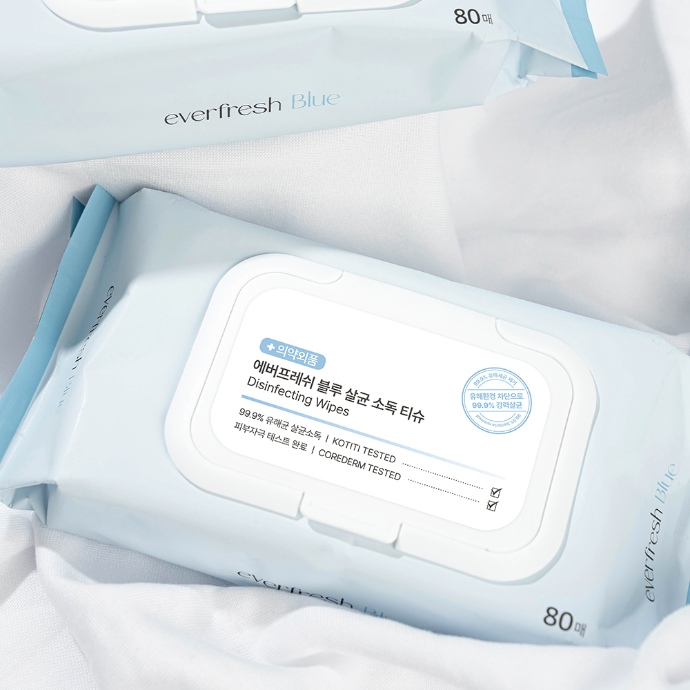 에버프레쉬 블루 살균 소독티슈 손소독 세정 항균 물티슈 80매, 10팩 상세 이미지 5