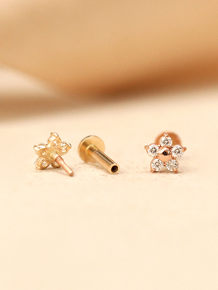 [0.8mm] 14K 인터널 미니미 큐빅 플라워 라블렛 피어싱 귀걸이 이미지 7