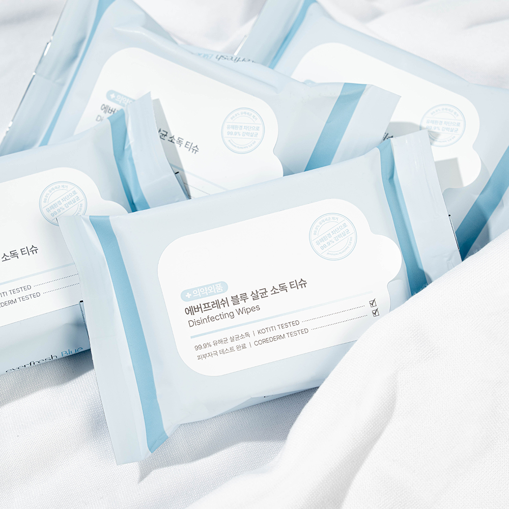 에버프레쉬 블루 살균 소독티슈 손소독 세정 항균 물티슈 20매, 10팩