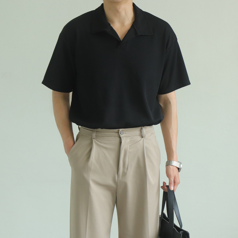 피케 카라 티셔츠 남자 오버핏 헨리넥 반팔 남자 반팔티 - 상세 이미지 3