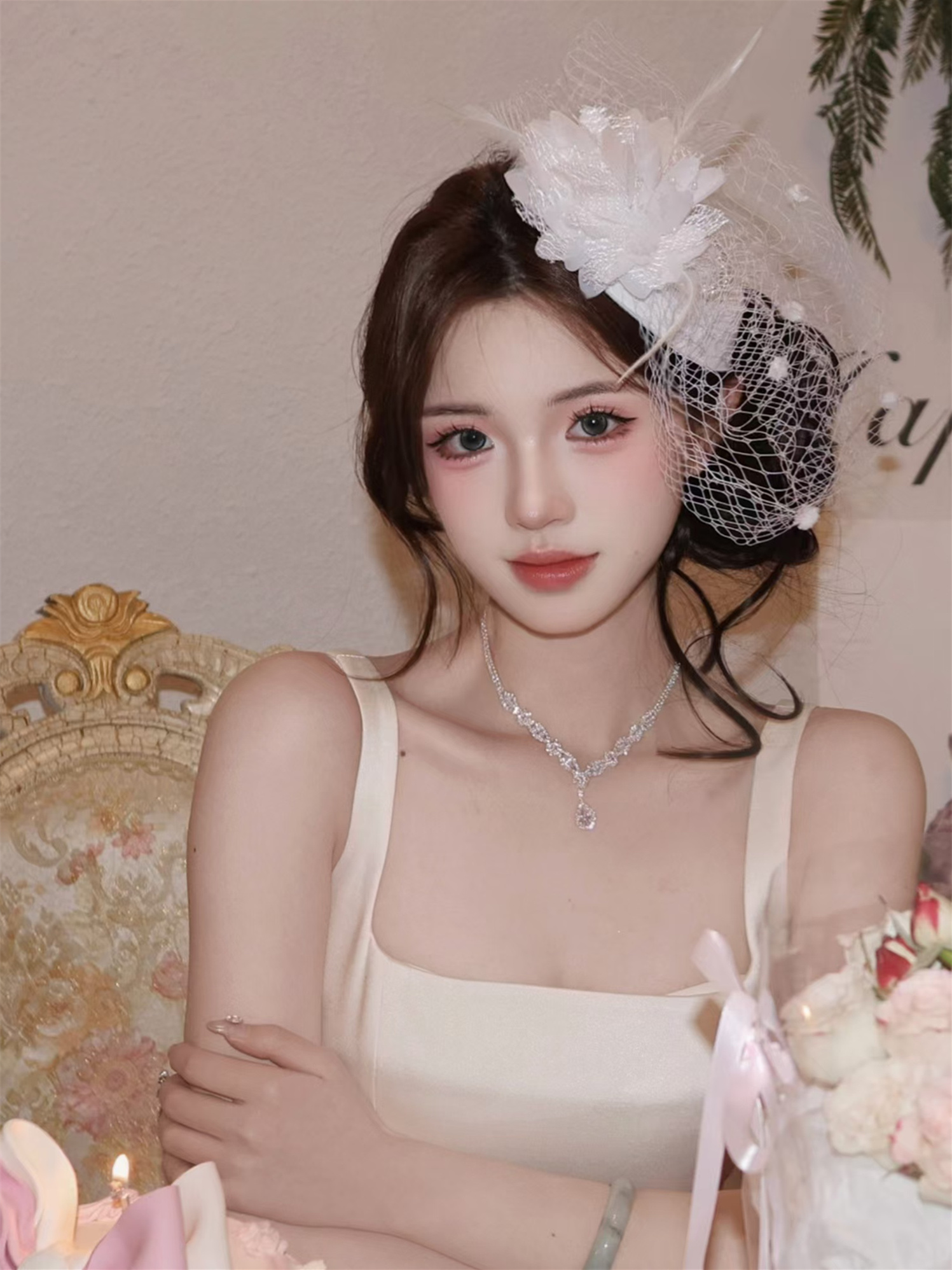 신부 웨딩 촬영 베일 망사 모자 귀족베일 영화촬영 개화기 연극무대 소품 이미지 7