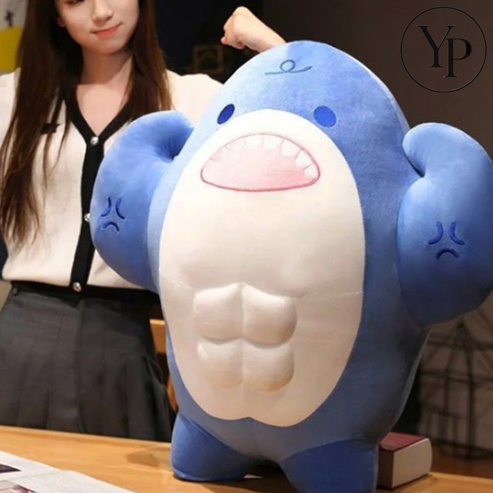 운동하는 근육 상어 인형 인테리어 꾸미기 어린이 선물 귀여운 동물 캐릭터 쿠션 - 상품 이미지