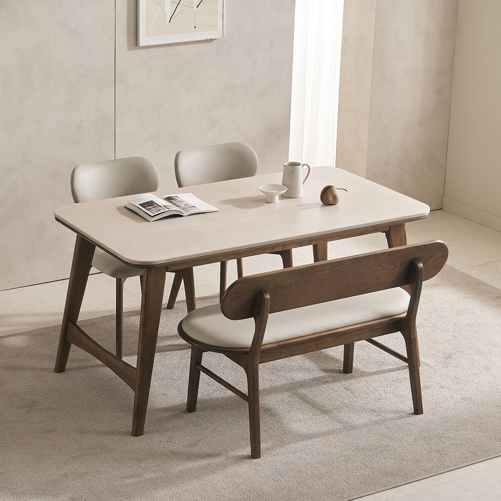 스코나 에킨스 물푸레 애쉬 원목 실리콘레더 가죽 2인 등받이 벤치 의자