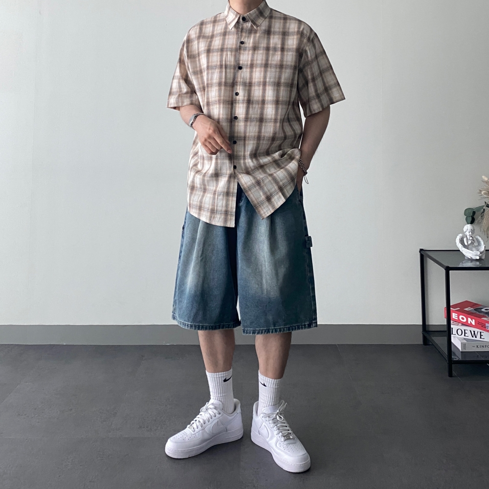 1+1 남자와이드청반바지 카펜터 남자버뮤다데님팬츠 - 상세 이미지 4
