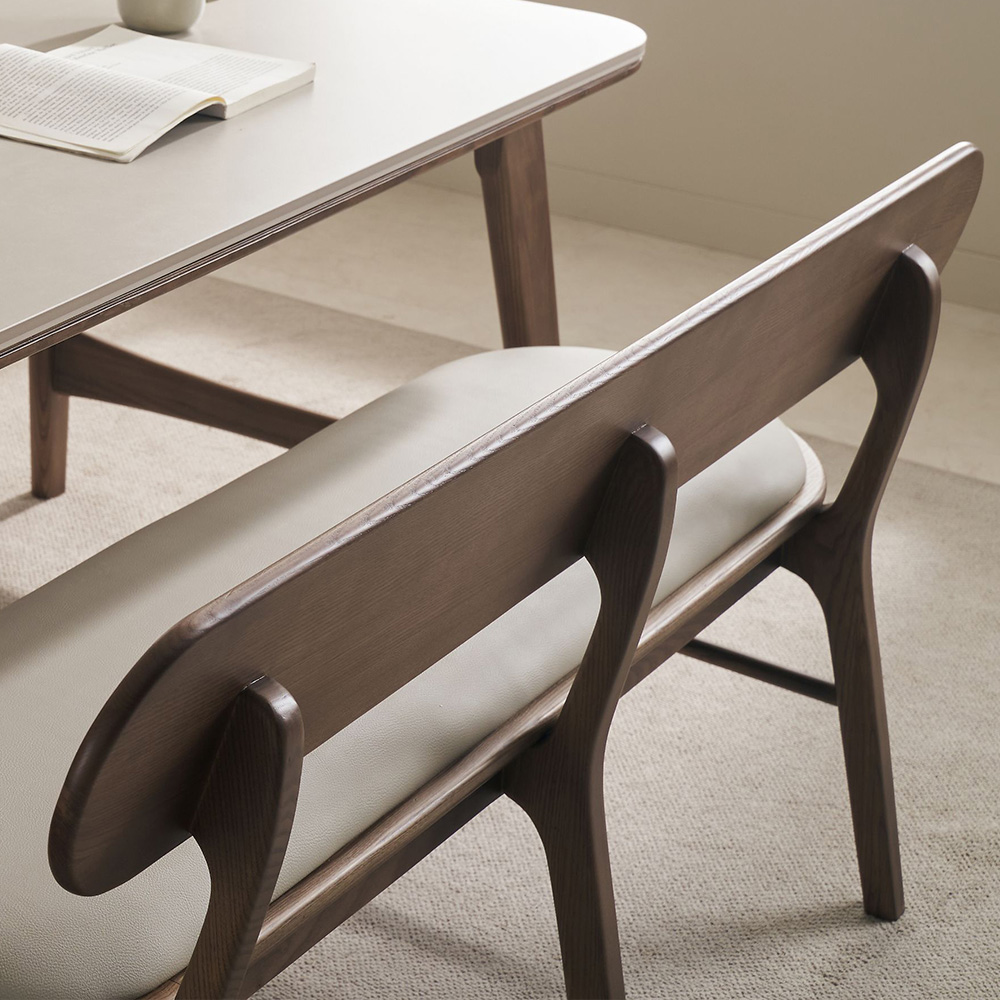 스코나 에킨스 물푸레 애쉬 원목 실리콘레더 가죽 2인 등받이 벤치 의자